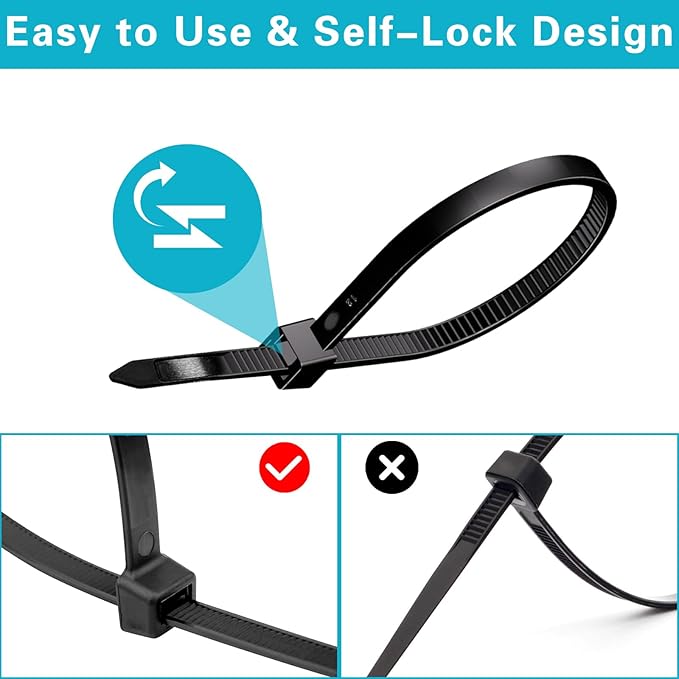 500 Pack Zip Ties Heavy Duty 8 inch, 120 Lbs Tensile Strength Nylon Heavy Duty Cable Zip Ties For Outdoor Use, Self-Locking UV Resistant Multi-Purpose for Cords, Home, Office, Garage