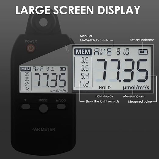 Quantum PAR Meter Full-Spectrum High Precision PPFD Tester for Photosynthetic Activity of Indoor and Outdoor Plants 400-700nm Light Lux Tester