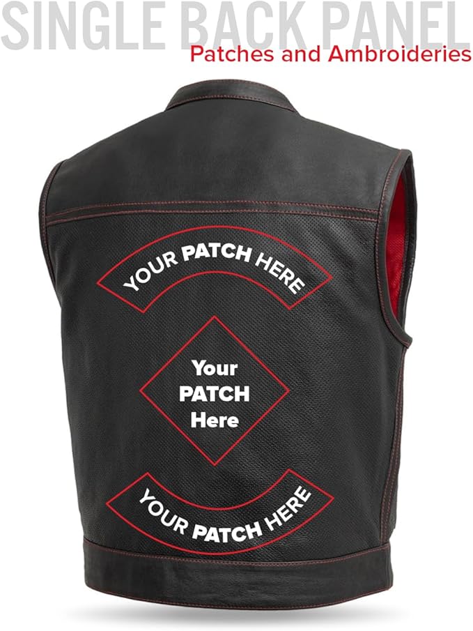 First Mfg Co Lowrider Mens Motorcycle Biker Riding Armor Club Style Black Leather, Twill, Moto Mesh, Perforated Vest
