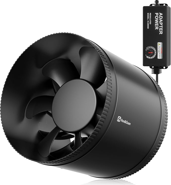 Hon&Guan 8 Inch Inline Booster Duct Fan with Speed Controller - 623 CFM Airflow with 44W Ultra-Low Power and Low Noise