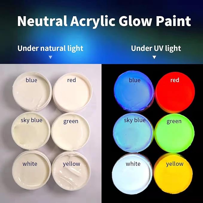 MizoArt SIX Color Invisible UV Paint Set For Indoor/Outdoor Use or Invisible UV Black light Paint Set 1oz/pot