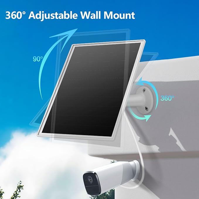 8W Solar Panel for Outdoor Security Camera, 5V Micro USB and USB - C Solar Panel Charger ，Fits Eufy/Wyze/Reolink DC 5V Output, IP65/360° Adjustable, 9.8ft Cable, Fast Charging