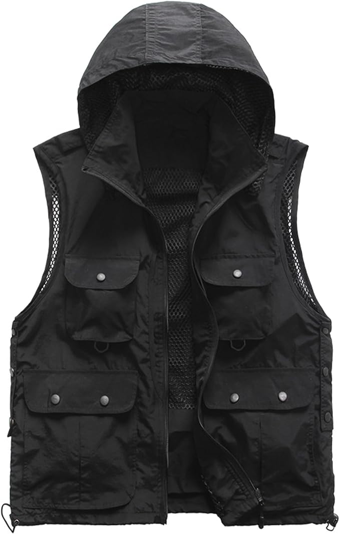 M2C Mens Hooded Mesh Multiple Pockets Traveling Vest