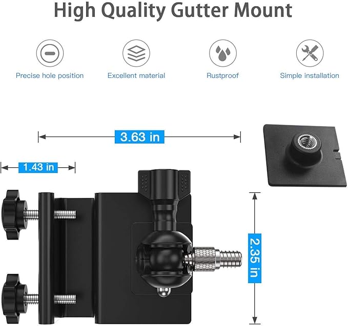 Gutter Mount for Ring Solar Panel - OkeMeeo Solar Panel Mount Compatible with Arlo, Eufy, Reolink Solar Panel for Maximum Sunlight Exposure (Black,1 Pack)