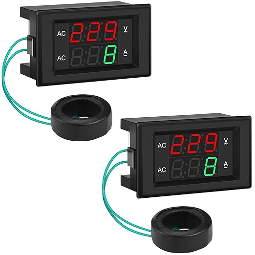 DROK Volt Amp Meter 2pcs, AC 500V 200A Digital Voltmeter Ammeter Panel, 0.39 Inches LED 2in1 Multimeter, 2-Wire Voltage Amperage Tester Gauge with Current Transformer