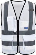 A-SAFETY 6XL-8XL,Hi Reflective Safety Vest,Hi Vis Bright Neon Colors Safety Vest with 4 Reflective Strips 7 Pockets(White)