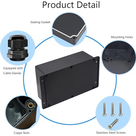 Junction Box IP65 Waterproof ABS Plastic Electrical Project Case Power Junction Boxes, Project Box with Fixed Ear Black 9.06x5.90x3.43 inch (230 x 150 x87 mm)