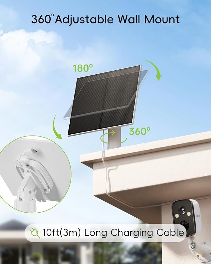 5W Solar Panel for Security Camera Wireless Outdoor - Compatible with ZUMIMALL& TIEJUS Solar Security Cameras X2//F5/MW3/W3K/PG1/PW1 or Other Solar Outdoor Camera, 10 ft Type C Cable