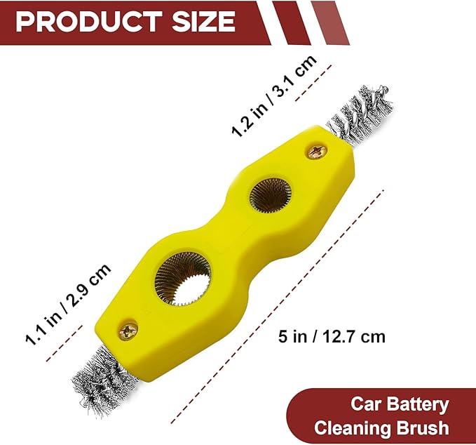 4 in 1 Car Battery Terminal Cleaning Brush, Anti-Rust Auto Battery Cleaner Brush Tool, Universal for Automotive and Marine for Plumbing Installation Soldering Brazing, Car Accessories (Yellow)