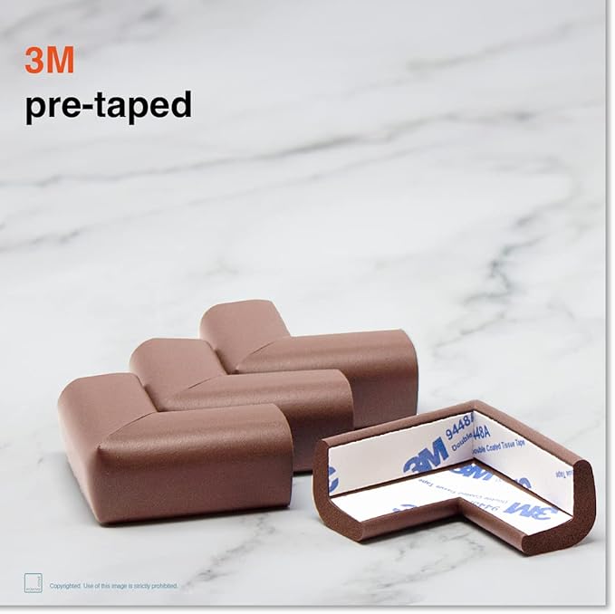 Roving Cove Slimfit Corner Protector for Baby Proofing (8 Small Corners), Soft Rubber Foam Furniture Corner Bumper Guards, 3M Adhesive Pre-Taped, Coffee Brown