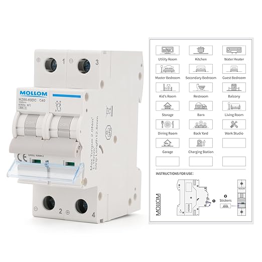 MOLLOM DC 2 Pole Miniature Circuit Breaker, 1000V 40Amps, C40 Scene Visualization Custom MCB Thermal Magnetic Trip, 6KA Breaking Capacity DC Disconnect Switch for Solar PV System