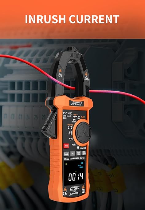 Inrush Digital Clamp Meter Multimeter 1000A TRMS 6000 Counts, Amp Voltage Tester with VFD, LOZ Mode; Measures AC/DC Current Voltage Temperature Resistance Capacitance Frequency Continuity NCV