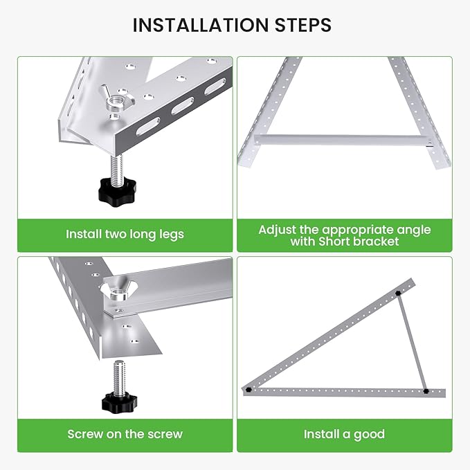 41in Adjustable Solar Panel Mount Brackets with Foldable Tilt Legs, Aluminum Mounting Stand for 100W-400W Panels, Roof, RV, Boat, Off-Grid Systems (2 Sets)
