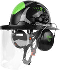 GREEN DEVIL Industrial Chainsaw Helmet with Face Shield Built in Visor and Ear Muffs 4 in 1 System ANSI Z89.1 Safety Hard Hat Adjustable Headgear Ideal for Forestry and Arborist Work Full Brim Style