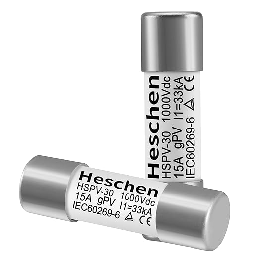 Heschen Solar DC1000V PV Fuse, Photovoltaic Fuses, gPV Type Fuse Link, HSPV-30, 10 * 38mm, 15A 1000VDC, I1 33kA, for Solar PV System Protection, 10PCS