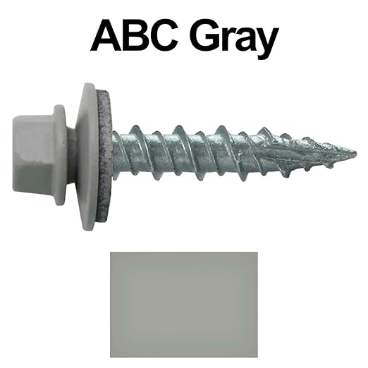 Metal Roofing Screws: (250) 10 x 1 ABC Gray Hex Head Sheet Metal Roof Screw. Self Starting Metal to Wood siding Screws with EPDM Washer. Colored Head