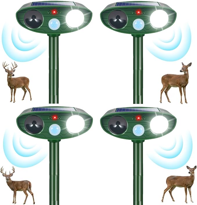 2026 Upgraded Sonic Fortress Pro Deer Repellent Outdoor,Solar Ultrasonic Animal Repellent with Motion Sensor&Flash Light-IP65 Waterproof Cat Deterrent Outdoor for Raccoon,Squirrel-Garden&Yard (4 Pack