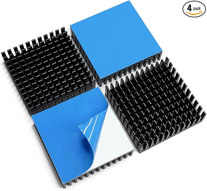 4PCS 40mm Aluminum Heatsink 40x40x11mm + Thermal Conductive Adhesive Tape, Heat Sink Radiator Cooler Cooling Fins for 3D Printer Stepper Motor Drive Thermoelectric Peltier Module Computer Electronic