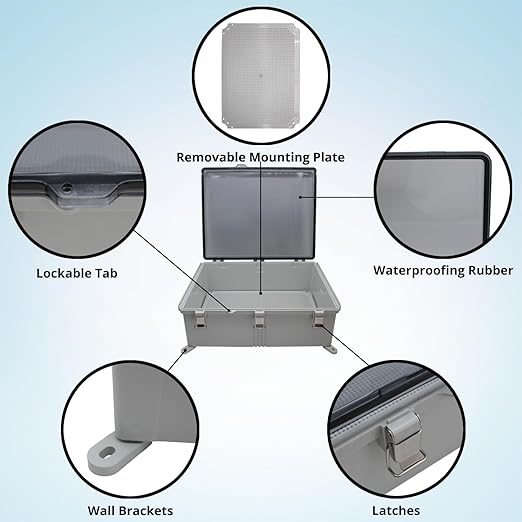 MAKERELE Clear Waterproof Boxes for Outdoors IP67 Large Outdoor Electrical Junction Box with Hinged Cover with Mounting Plate and 1" NPT*2(20"*16.1"*7.9")