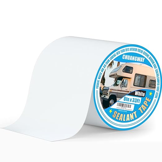 RV Roof Tape white, 8" x 33' Automotive Butyl Sealant Tape for Processing, UV Resistant, Waterproof, Used for RV Roofs, Campervans, Trailers, Boat Seal Leak Repairs, Windows, Headlights (8INCH X33FT)