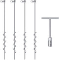 Hiboom 4 Pcs Ground Anchors with T Handle Hex Wrench Trampoline Hook, Ground Anchor Screw in Kit, Inflatable Outdoor Decorations Accessories for Camping Tents Car Ports Canopies (Silver,24 Inch)