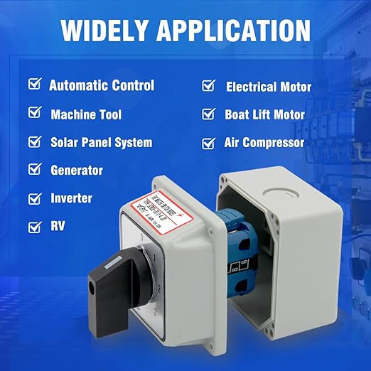 20A Rotary Changeover Switch with Box, 4-Ways 1NO 1NC 8 Terminals, 660V Universal Selector Switch with Blue Fork Terminals (5 Positions 2 Poles)