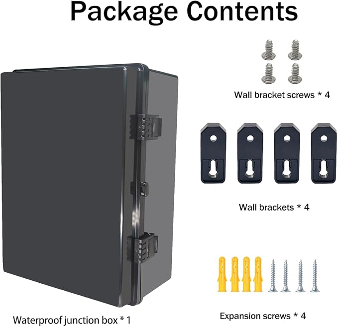Junction Box, Hinged Black Cover IP67 Waterproof ABS Project Box with Mounting Plate Electrical Box Enclosure with Wall Bracket 15.7 x 11.8 x 7.9inch(400x300x200mm)