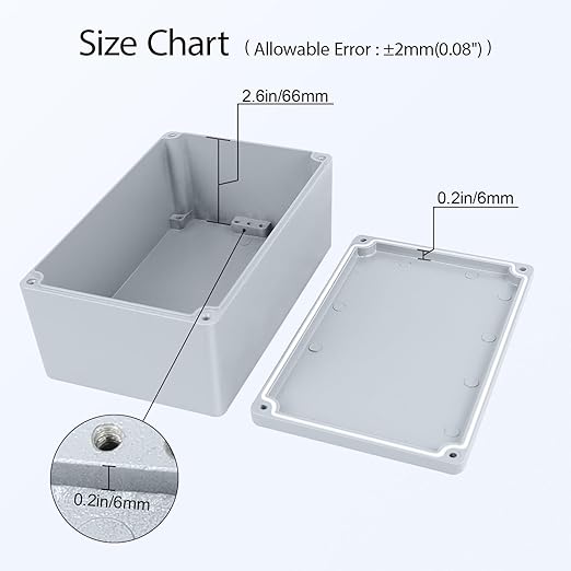 LeMotech Junction Box, Aluminum Alloy Metal Electrical Box, IP67 Waterproof Dustproof Project Box, Outdoor Universal Enclosure, Grey 7.4x4.7x3.0in (188x120x78mm)