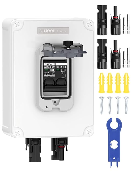 DIHOOL Outdoor Circuit Breaker Box, 30 Amp PV Solar Disconnect Switch for RV, Solar Panel Junction Box