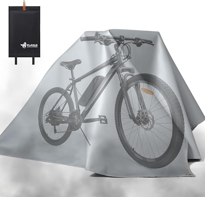 FLASLD Fireproof Lithium Battery Cover, Fastest & Simplest Way to Isolate and Extinguish Small Fires, Fire Blanket for E-Scooter and E-Bike (79×79 inch - Grey)