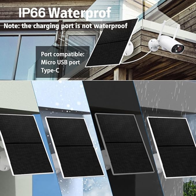 Solar Panel Charger for Outdoor Security Cameras -10W, DC 5V Compatible with Micro USB & Type-C Rechargeable Battery Cameras,9.8Ft Charging Cable,IP66 Waterproof (White)