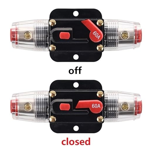 60 Amp Circuit Breaker Manual Reset Inline Fuse Inverter for Car Marine Trolling Motors Boat ATV Audio Solar Inverter System Protection 12V-24V DC 60 Amp