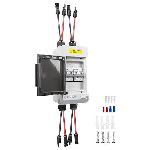 Solar Panels Disconnect Switch 20A 1000VDC PV Shut Off Switch 2 String Circuit Breaker Box IP66 Waterproof UV-Proof