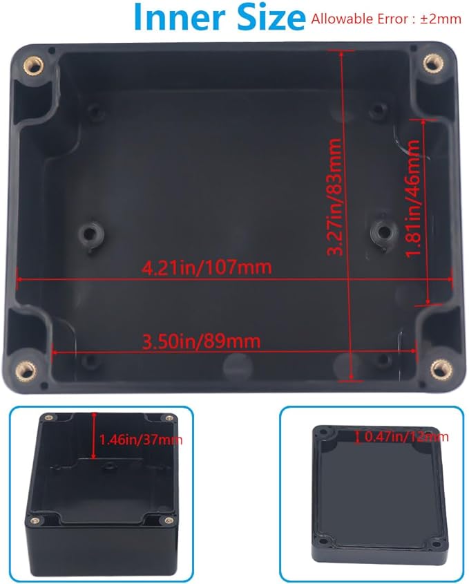 Project Box ABS Black Electrical Boxes IP67 Outdoor Waterproof Box Electronic Junction Box Power Enclosure with Cable Glands for DIY Project 4.5 x 3.5 x 2.2 inch (115x90x55mm)