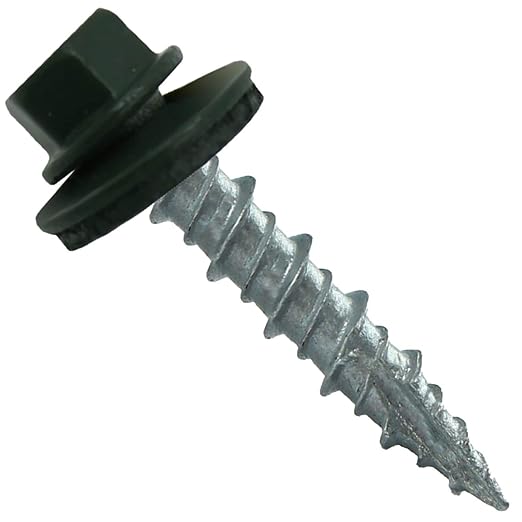 Metal Roofing Screws: (250) 10 x 1 Hartford Green Hex Head Sheet Metal Roof Screw. Self Starting Metal to Wood siding Screws. EPDM Washer. Colored Head