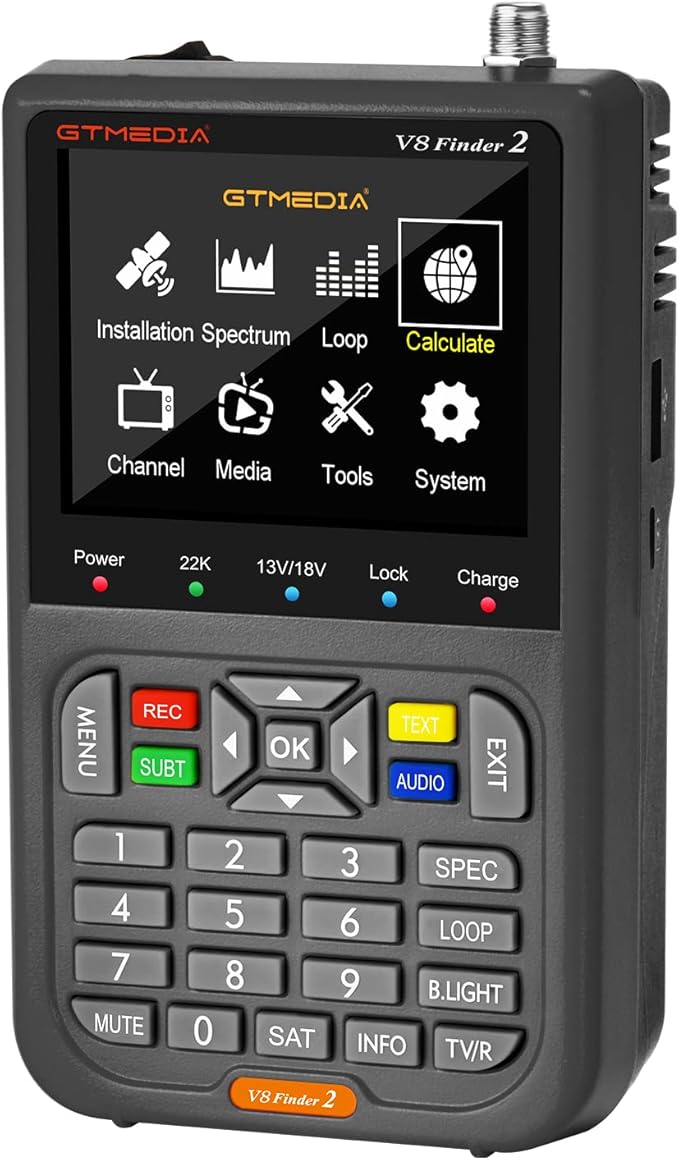 GT Media V8 Finder2 Satellite Finder Digital FTA DVB-S/S2/S2X Signal Measuring Meter Detector Receiver LCD Screen for Adjusting Sat TV Dish with Backpack
