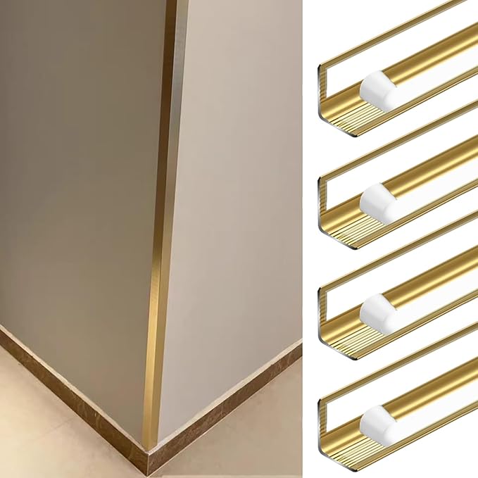 Golden Wall Corner Protector, 4Pcs, Length 35.4in, Width 3/8in - Self Adhesive Metal Corner Protector for Aluminum Trim molding, Cabinet Edge Guard