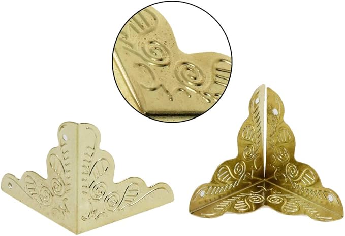 Bitray 25MM Antique Brass Box Edge Corner Cover Printed Wooden Box Guard Protector with Screws for Wooden Jewelry Box Case Photo Frame Chest Trunk Table Cabinet Furniture