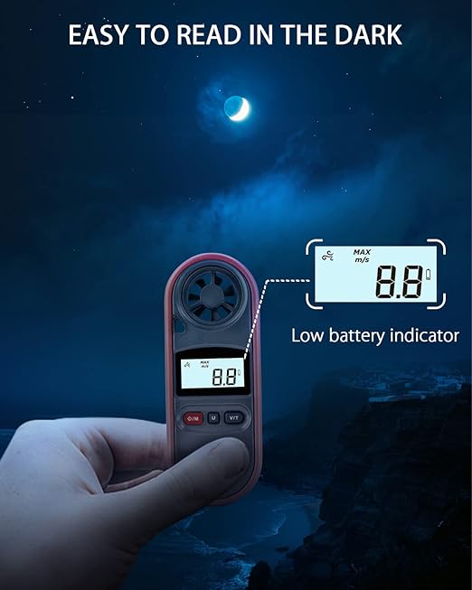 Wintact Handheld Anemometer, Digital Wind Speed Meter Gauge, Air Flow Velocity Tester with Measuring Wind Temperature 14℉ to 113℉ for HVAC Duct Outdoor Kite Boat Sailing Surfing (WT816A)