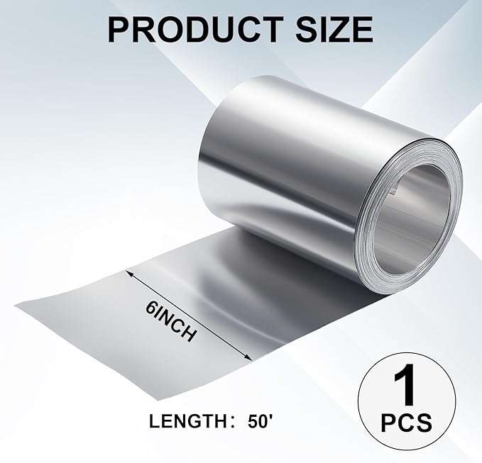 Ripeng 50 Feet 6'' x 50' x 0.0078'' Aluminum Flashing Roll Roof Flashing for Roof and Garden Preventing Roofing Stains Strip for Moss and Mildew Prevention (1 Roll)