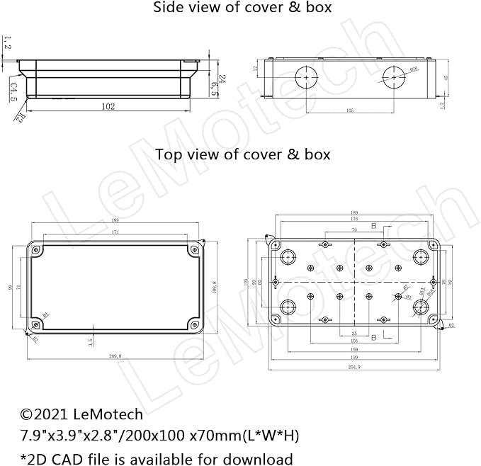 LeMotech ABS Plastic Dustproof Waterproof IP65 Junction Box Universal Electrical Project Enclosure White 7.9 x 3.9 x 2.8 inch (200 x 100 x 70 mm)