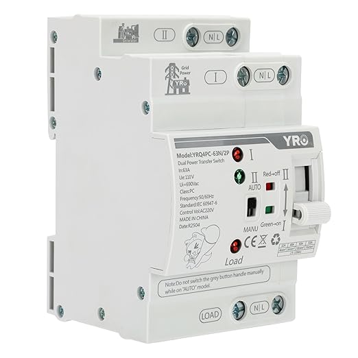 Mini ATS Automatic Transfer Switch 2P 63A 110V, Dual Power Automatic/Manual Transfer Switch for Generator and Home Power Backup, Fast Switching DIN Rail Mounted Changeover Switch AC 50/60Hz