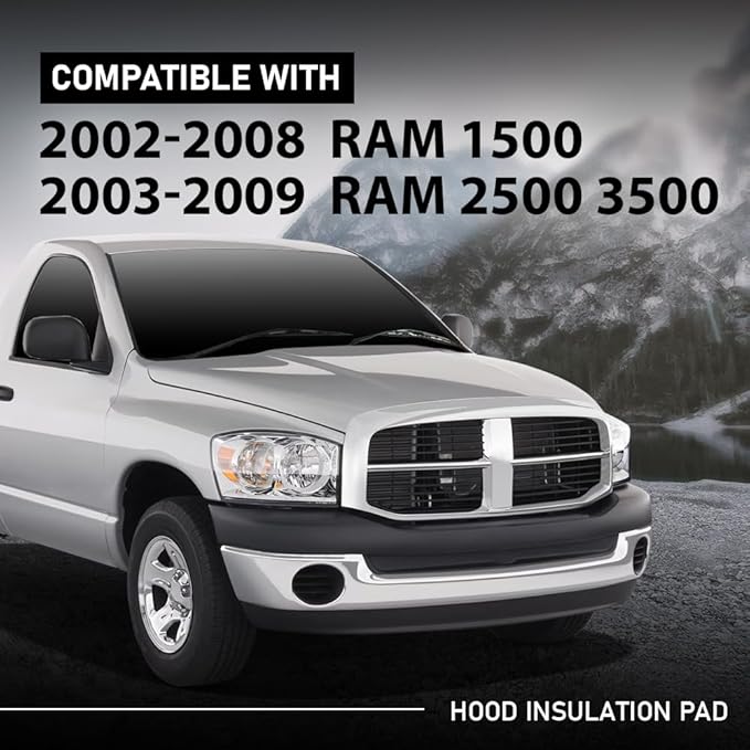 G-PLUS Hood Insulation Pad 1/2" Heat Blanket & Clips Compatible with Dodge Ram 1500 2002-2008/Fit Dodge Ram 2500 3500 2003-2009