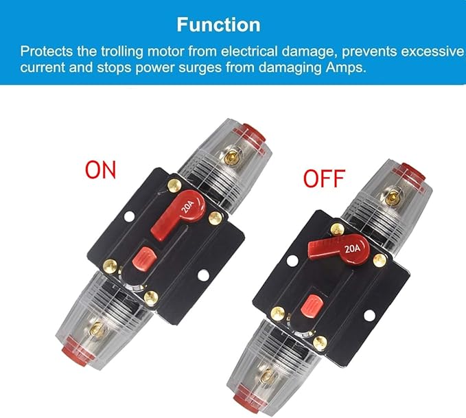 30A 40A 50A 60A 80A 100A 150A Audio Circuit Breaker Auto Car Stereo Inline Fuse Holders Inverter, Manual Reset 12V-24V DC for Automotive Marine Boat Audio System Protection (20A)