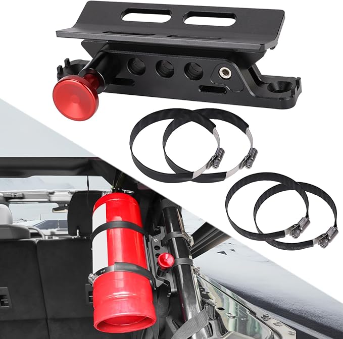Aluminum Quick Release Roll Bar Fire Extinguisher Mount Holder Compatible with for Ford Bronco Jeep Wrangler Gladiator UTV Polaris RZR Ranger Can Am ATV Fire Extinguisher Bracket