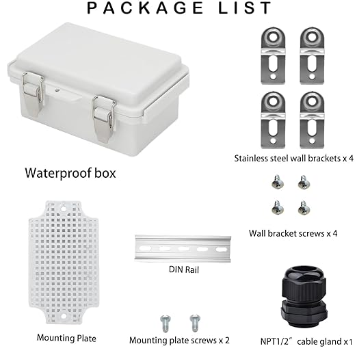 Waterproof Electrical Box, IP67 Junction Box Stainless Steel Latch Hinged Grey Cover Project Enclosure with Wall Bracket 5.9"x3.9"x2.8"