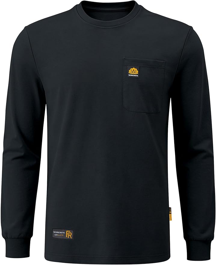 WORKWEYA Men's FR Shirts 6.5oz Lightweight Long Sleeve Flame Resistant T-Shirt NFPA 2112/CAT2