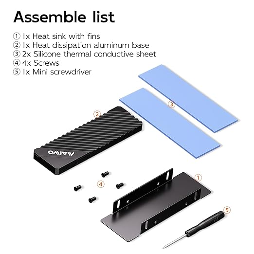 MAIWO M.2 SSD Heat Sink Cooler for 2280 SSDs Double-Sided Heatsink with Thermal Silicone Pad for PC NVMe M2 SSD, Aluminum Alloy Shell, 5mm Thickness