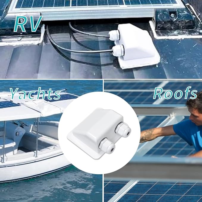Weatherproof ABS Solar Double Cable Entry Gland,UV Resistance Dual Cable Entry Gland Box Housing for Solar Project on Rv,Camper,Van,Boat,Cabin,Caravan,White