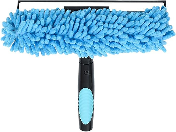2-in-1 Window Squeegee and Microfiber Scrubber, Multi-Angle Window Cleaning Tool, Solar Panel Cleaning Brush Threaded Window Cleaner Brush for RV Windshields